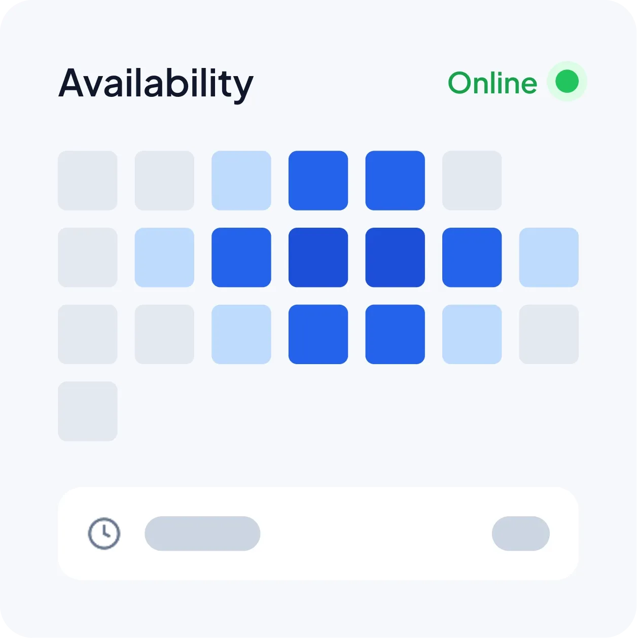 Availability calendar showing Alex online 24/7