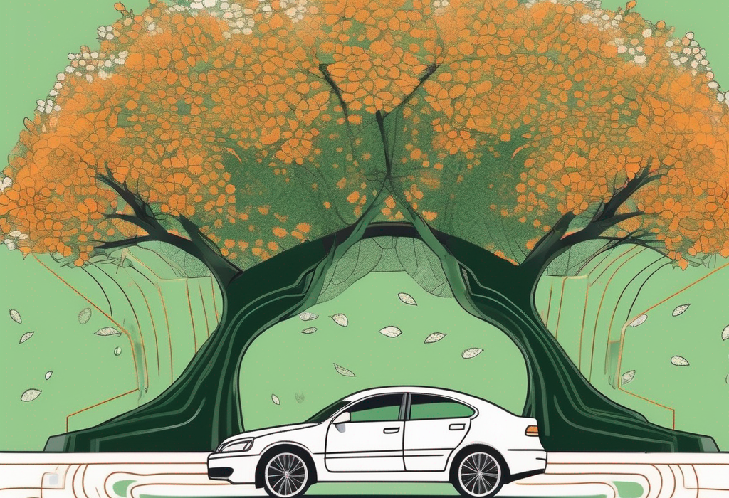 A car parked under a tree in full bloom